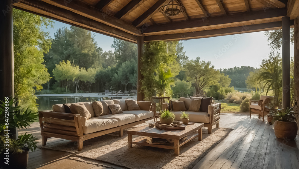 Beautiful recreation area with furniture in nature, summer near the house Beautiful recreation area with furniture in nature, summer near the house