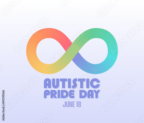 Autistic pride day banner with infinity rainbow sign vector illustration. Neurodiversity symbol. Raising awareness about people with autism event poster.
