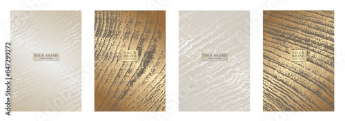 Elegant wood vector texture set with gold gradient. Modern premium textured background collection for cover design, invitation, brochure, booklet, flyer, note book, menu design. Luxury background.