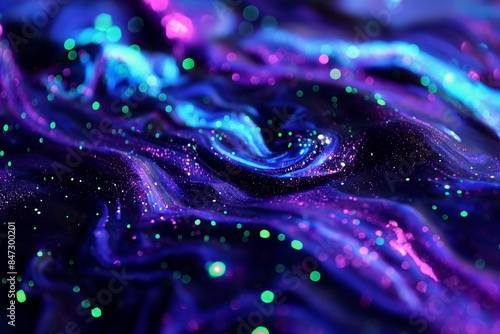 An abstract image showing a swirling pattern with vibrant psychedelic colors and glitter