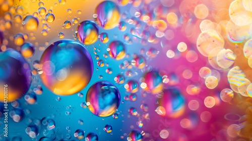 beautiful background of paint bubbles floating in water with a mixture of oil of beautiful colors