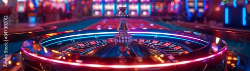 close up of roulette wheel, casino background, neon colors, cinematic, epic, shot on canon eos r5