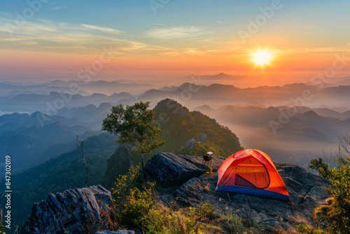 Experience a beautiful mountain sunset from a tent with a stunning sky view