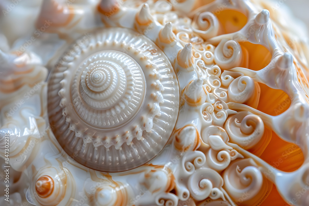 An extreme close-up of the intricate patterns on a seashell.
An extreme close-up of the intricate patterns on a seashell.