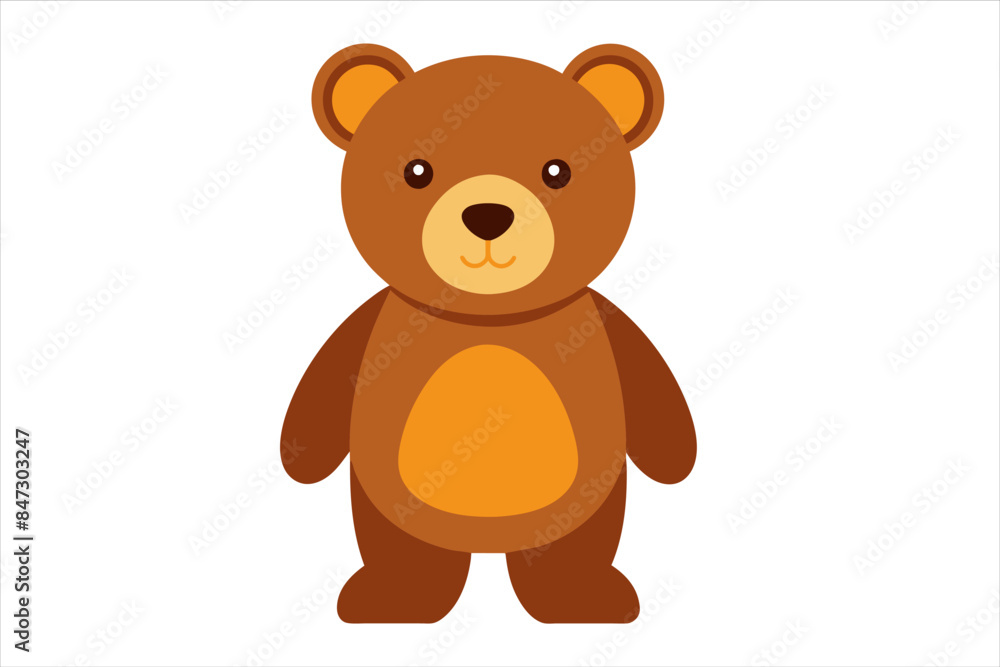 Brown toy bear isolated on a white background. Cute cartoon baby plush bear. Concept of kids toys, childhood, fun, game, playtime. Print, icon, design element Brown toy bear isolated on a white background. Cute cartoon baby plush bear. Concept of kids toys, childhood, fun, game, playtime. Print, icon, design element
