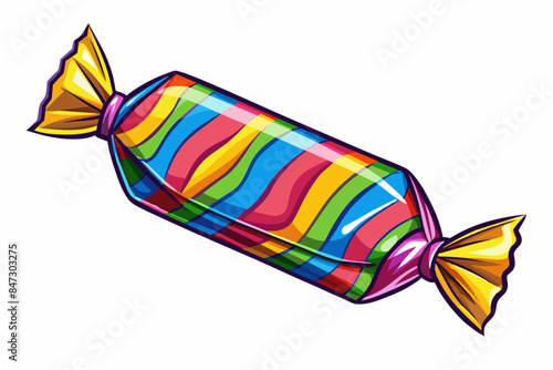 Colorful wrapped candy isolated on a white background. Design of a bonbon. Concept of sweets, confectionery, and fun treats. Print, design element. Graphic art