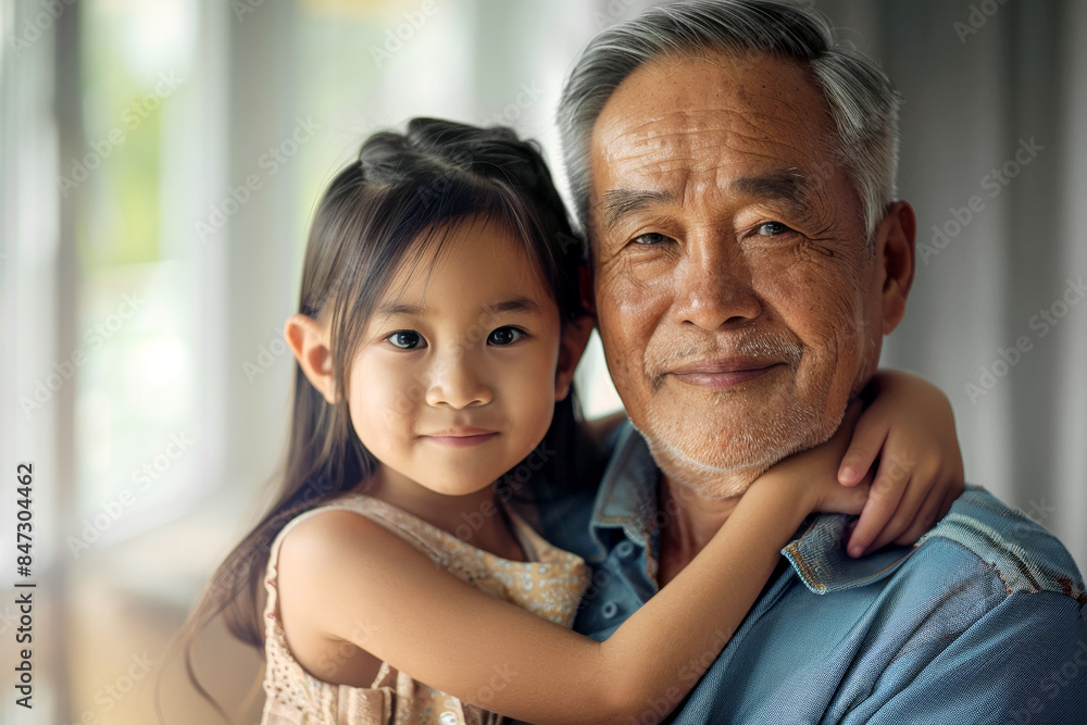 Grandfather and Granddaughter Embracing