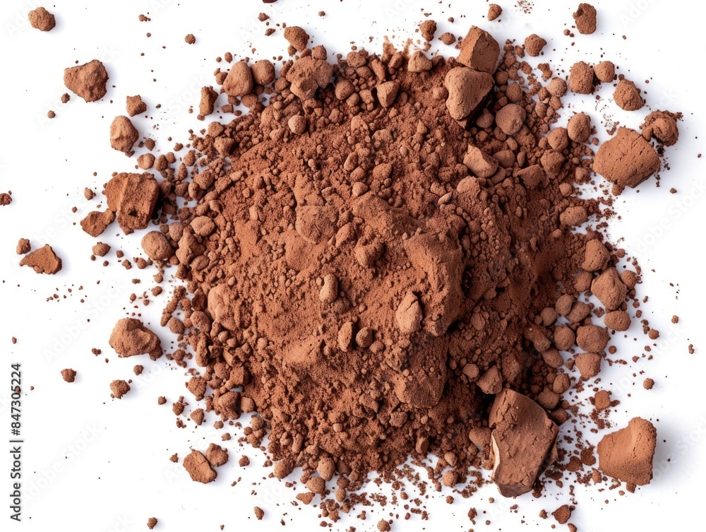 A pile of dirt and rocks on a clean white surface, ideal for use in illustrations or designs where earthy tones are desired A pile of dirt and rocks on a clean white surface, ideal for use in illustrations or designs where earthy tones are desired