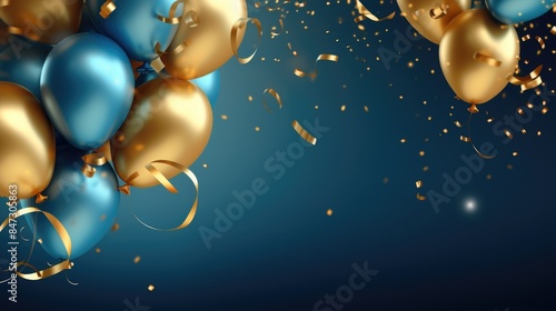 Wallpaper Mural A colorful party scene featuring blue and gold balloons filled with confetti Torontodigital.ca