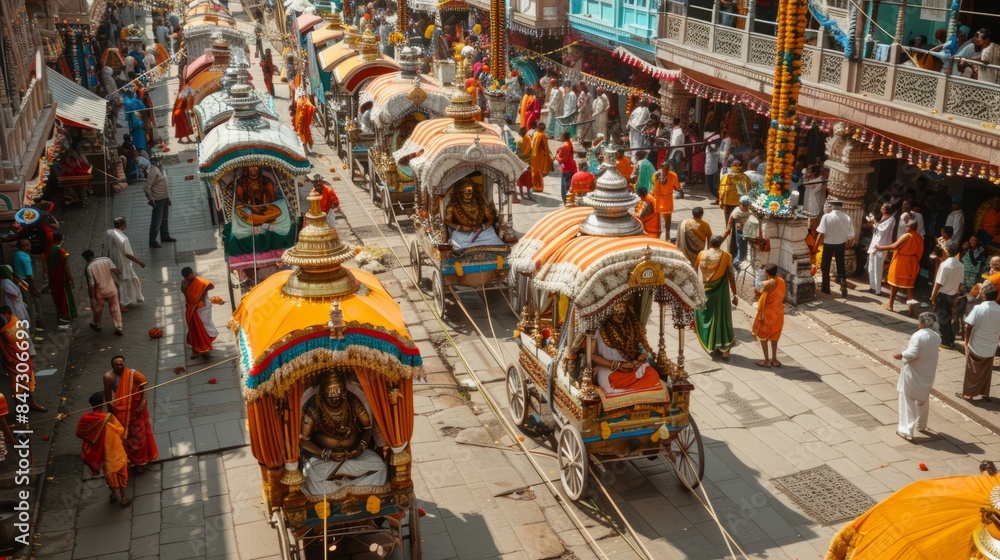 Fototapeta premium Pilgrims Pulling Chariots at Rath Yatra