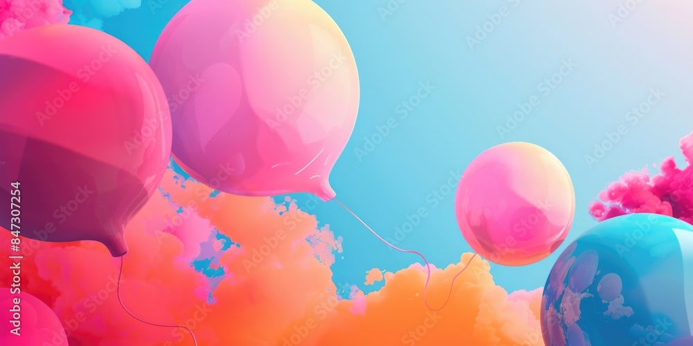 Colorful balloons drifting through the sky with no visible strings or attachments Colorful balloons drifting through the sky with no visible strings or attachments