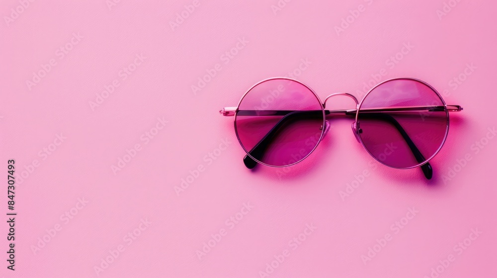 Pair of sunglasses on a pastel pink background, ample copyspace Pair of sunglasses on a pastel pink background, ample copyspace