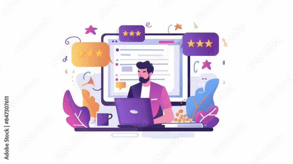 Customer satisfaction service concept. Emphasizing satisfaction feedback reviews and high-quality service Customer satisfaction service concept. Emphasizing satisfaction feedback reviews and high-quality service