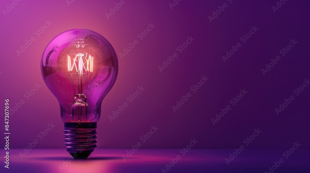 Faintly glowing light bulb on a deep purple background, perfect for copyspace Faintly glowing light bulb on a deep purple background, perfect for copyspace