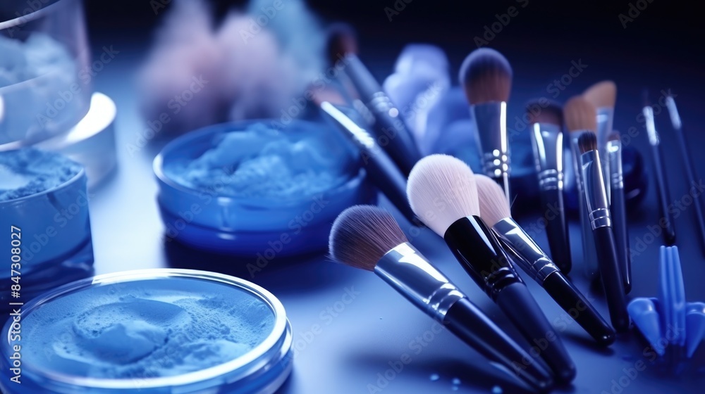 A collection of makeup brushes arranged closely together on a surface A collection of makeup brushes arranged closely together on a surface