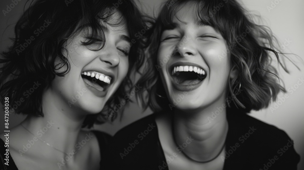 Two friends enjoying each other's company and sharing a laugh Two friends enjoying each other's company and sharing a laugh