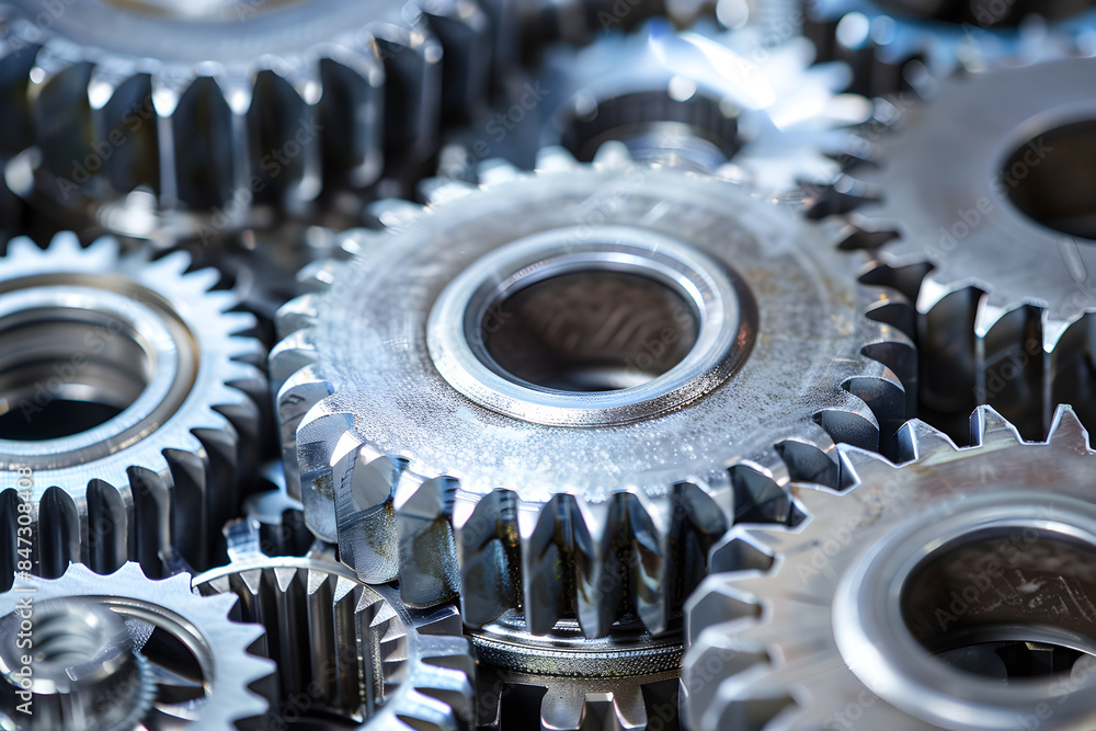 Interlocking gears rotate and spin, crafting a mechanical and industrial abstract design.
Interlocking gears rotate and spin, crafting a mechanical and industrial abstract design.