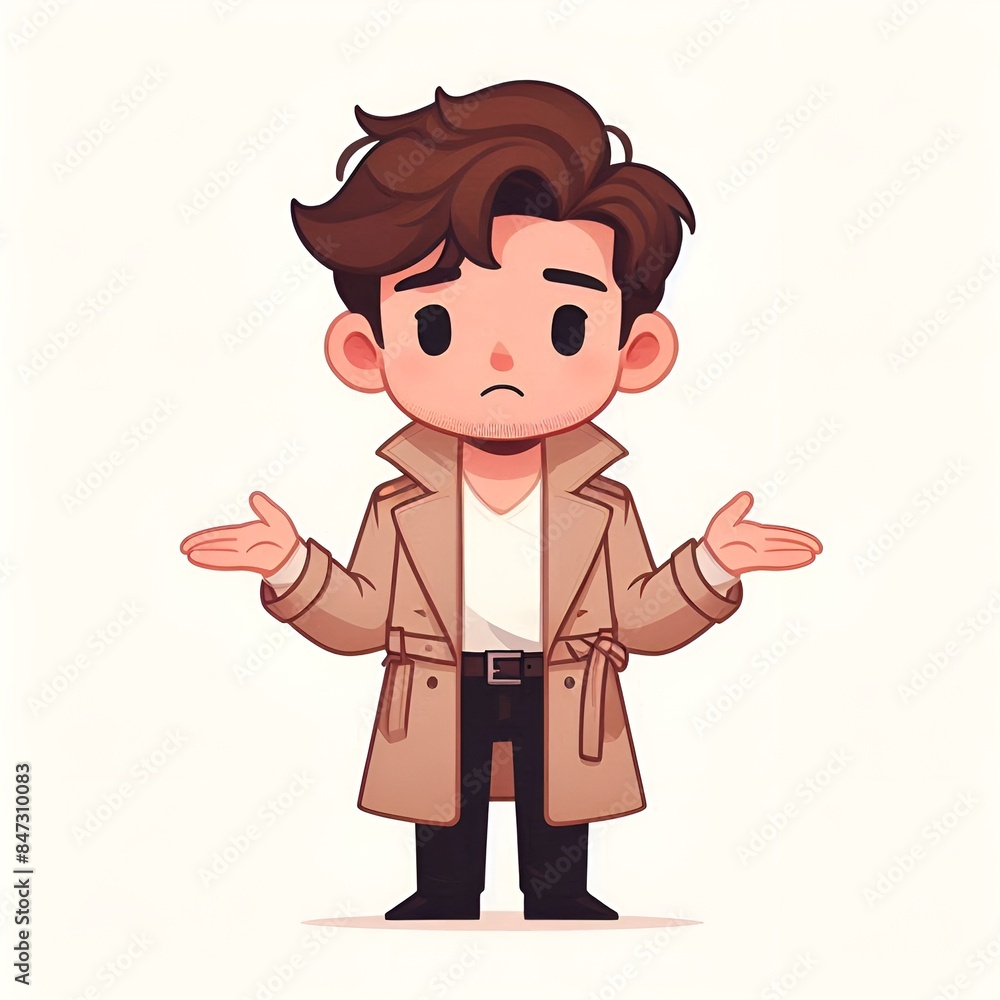 Cartoon Style Men's Wearing a Trench Coat with Shoulders Shrugged Cartoon Style Men's Wearing a Trench Coat with Shoulders Shrugged