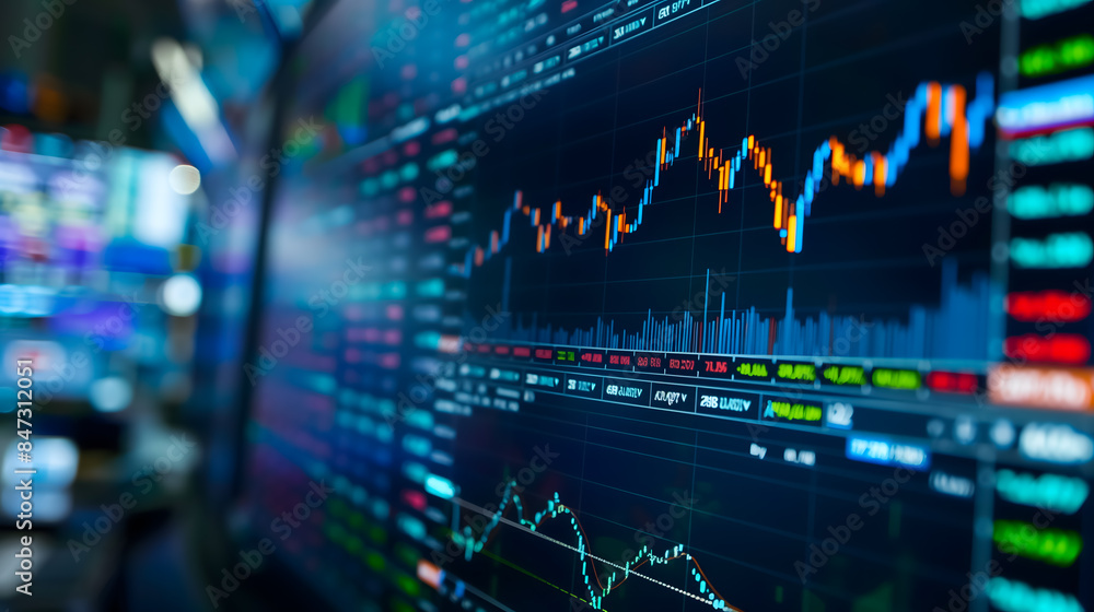 Stock market financial statistics on many screens, share pricing, online trading data Stock market financial statistics on many screens, share pricing, online trading data