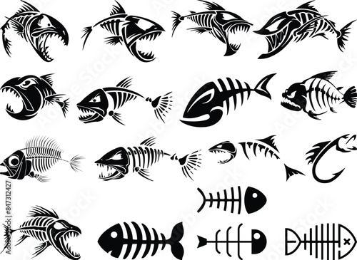 Fish Bones SVG Bundle, Dead Fish Bone Clipart, Pike Skeleton Silhouette, Fish Skull Digital Shirt Design, Instant Download, Cricut File SVG
