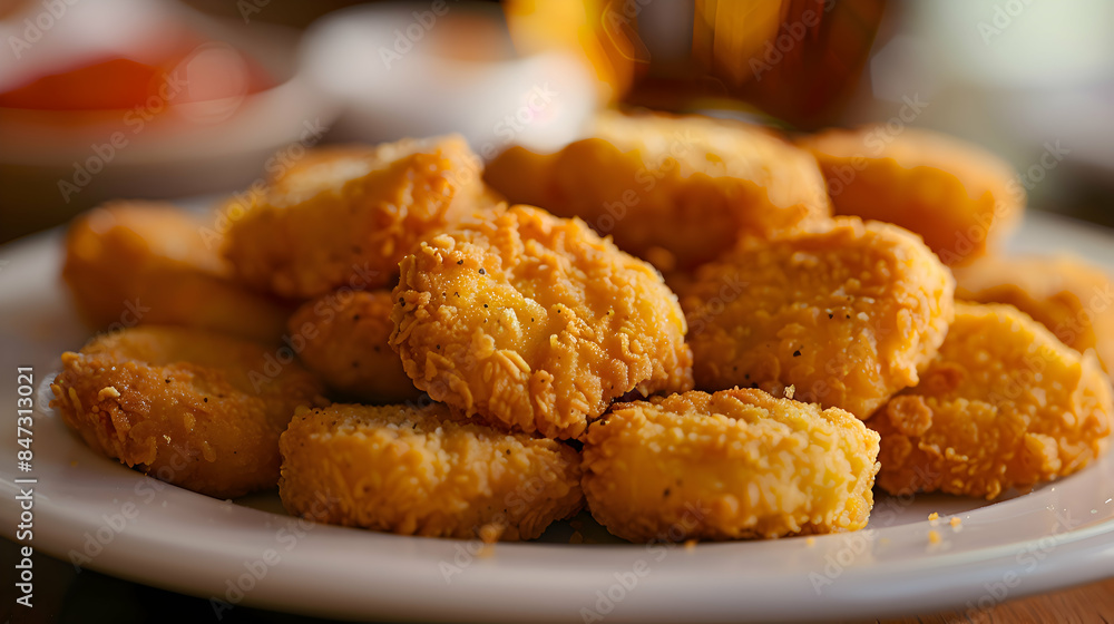 A plate of crispy fast food chicken nuggets A plate of crispy fast food chicken nuggets