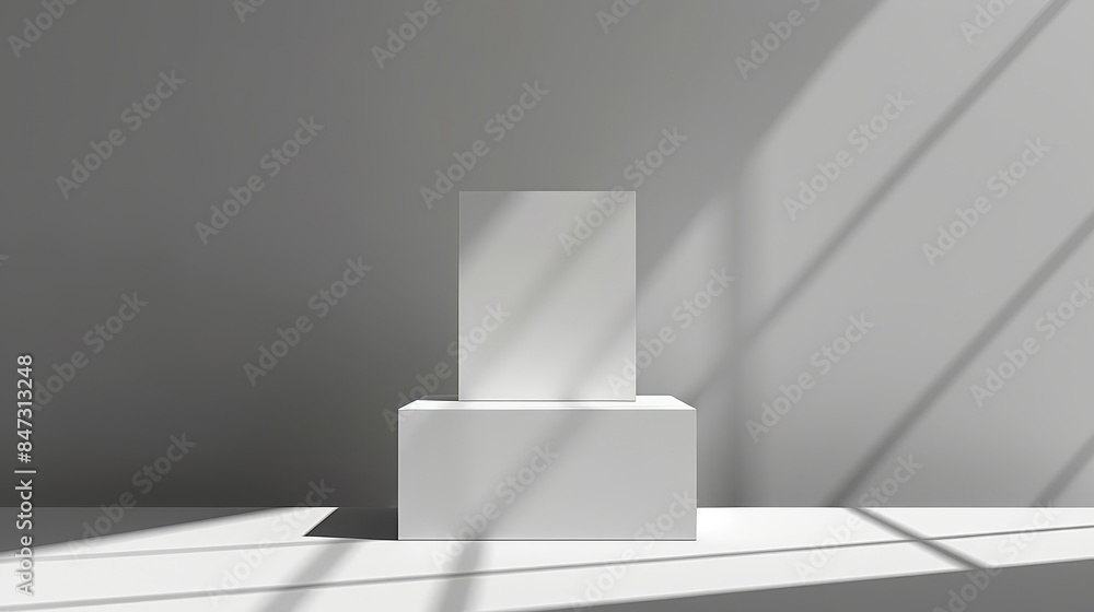 Empty white solid square podium with sunlight and shadow. Blank space, Backdrop, template, presentation. Empty white solid square podium with sunlight and shadow. Blank space, Backdrop, template, presentation.