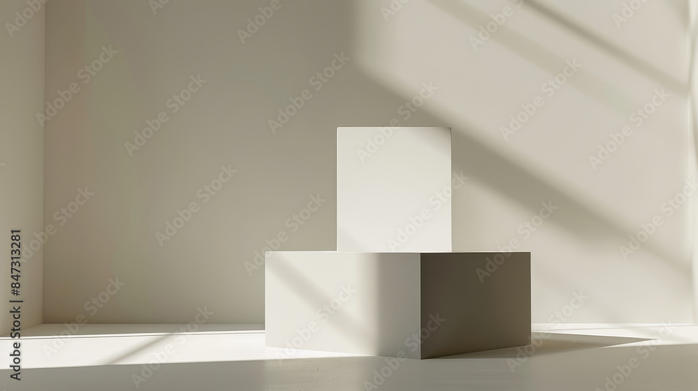 Empty white solid square podium with sunlight and shadow. Blank space, Backdrop, template, presentation. Empty white solid square podium with sunlight and shadow. Blank space, Backdrop, template, presentation.
