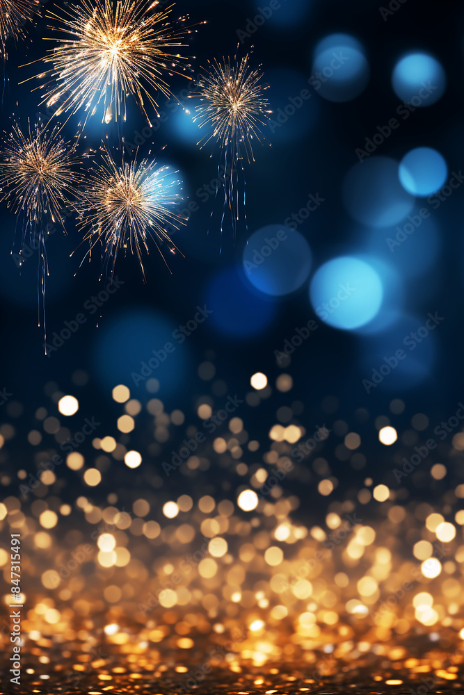 Fototapeta premium Blue and gold Abstract background and bokeh on New Year's Eve. AI generative.