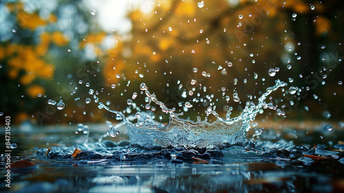 Wallpaper Mural wide background image of a rain drop falling to water surface and splash in a rainy day  Torontodigital.ca