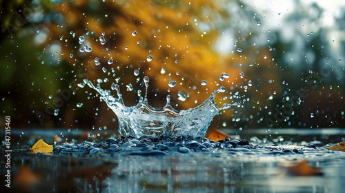 Wallpaper Mural wide background image of a rain drop falling to water surface and splash in a rainy day  Torontodigital.ca