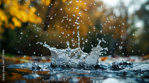 Wallpaper Mural wide background image of a rain drop falling to water surface and splash in a rainy day  Torontodigital.ca