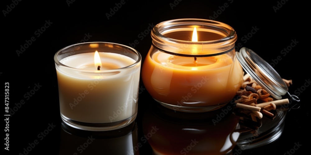 A candle and glass of milk placed together, great for still life photography or food styling A candle and glass of milk placed together, great for still life photography or food styling
