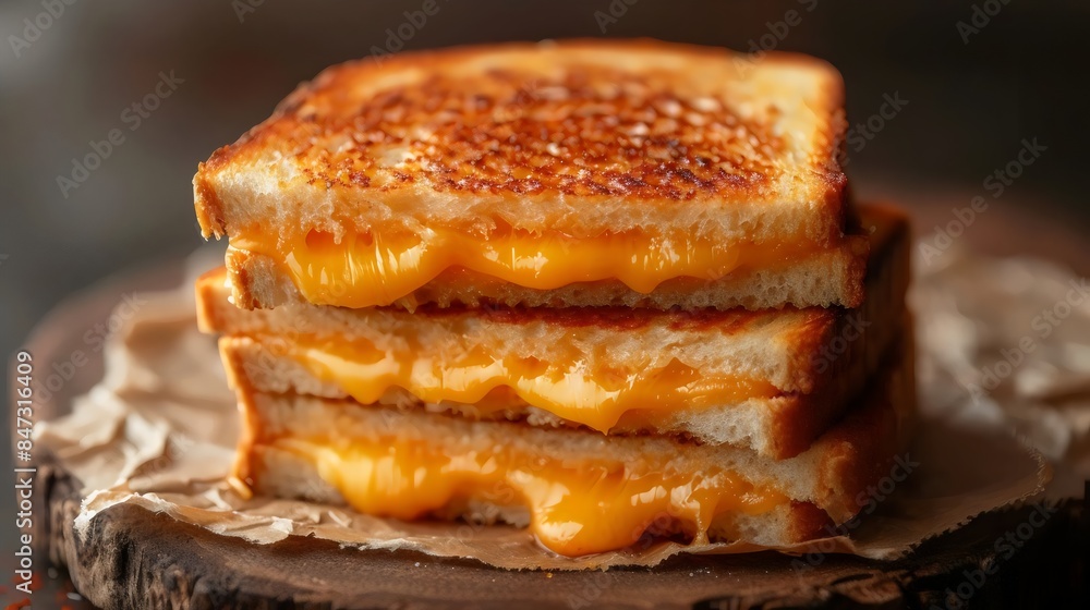 Three slices of toasted bread with melted cheese on top Three slices of toasted bread with melted cheese on top