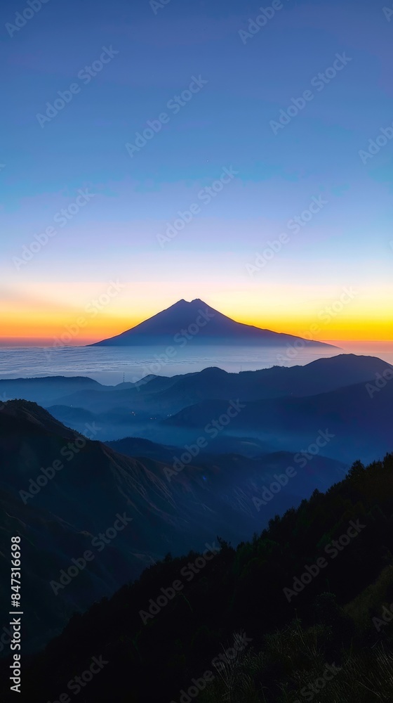 Aerial Drone View of Mountain Silhouette at Sunrise from the Top Aerial Drone View of Mountain Silhouette at Sunrise from the Top