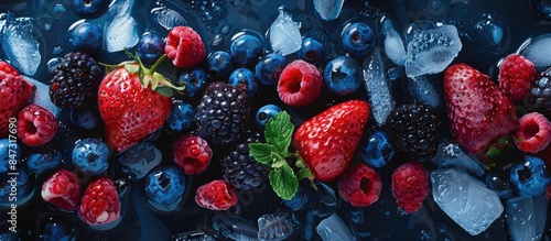 Chilled summer berries laying on a platter, appearing icy and refreshing.
