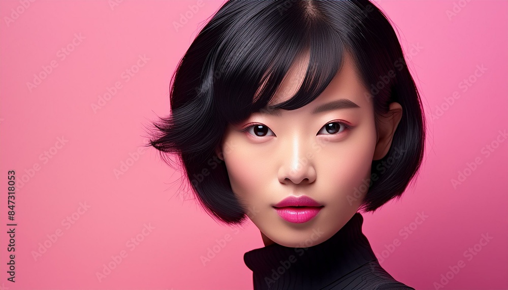 Portrait of a short-haired woman against a pink background.jpeg Portrait of a short-haired woman against a pink background.jpeg
