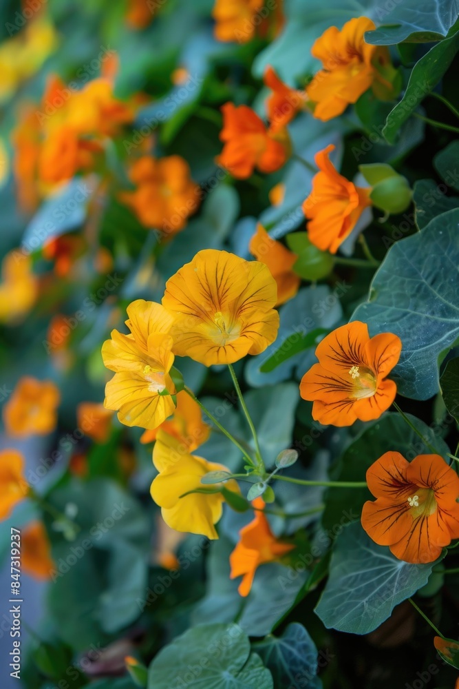 A close-up view of a group of vibrant orange flowers A close-up view of a group of vibrant orange flowers