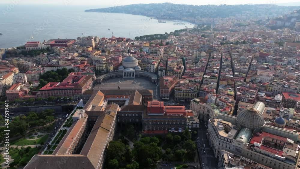 A view of Napoli, Italy, Aerial view of the historic center, panoramic drone view of the entire city of Italy. Flight over historical landmarks, narrow streets A view of Napoli, Italy, Aerial view of the historic center, panoramic drone view of the entire city of Italy. Flight over historical landmarks, narrow streets
