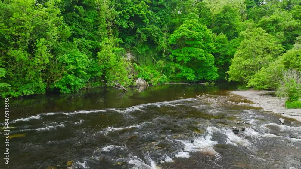 Aysgarth Falls on River Ure from a drone, Yorkshire Dales National Park, North Yorkshire, England Aysgarth Falls on River Ure from a drone, Yorkshire Dales National Park, North Yorkshire, England