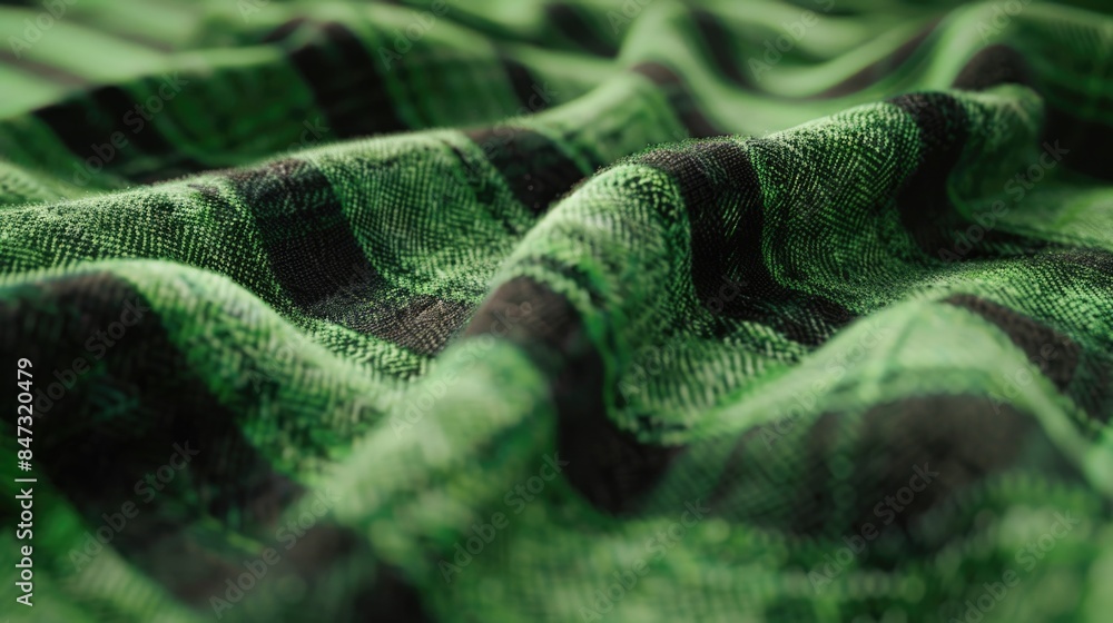A close-up shot of a woven blanket with a combination of green and black colors A close-up shot of a woven blanket with a combination of green and black colors