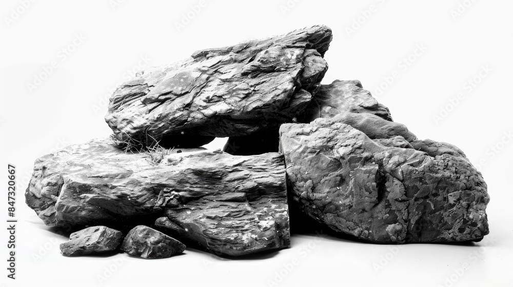 Fototapeta premium A collection of rocks placed on a white background, suitable for use in minimalist designs or as a neutral background