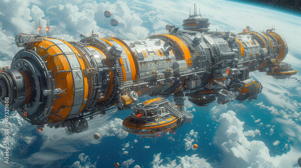 A futuristic space station orbiting a distant planet created with Generative AI technology A futuristic space station orbiting a distant planet created with Generative AI technology