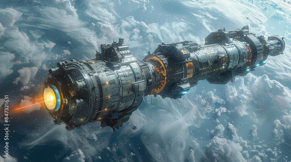 A futuristic space station orbiting a distant planet created with Generative AI technology A futuristic space station orbiting a distant planet created with Generative AI technology