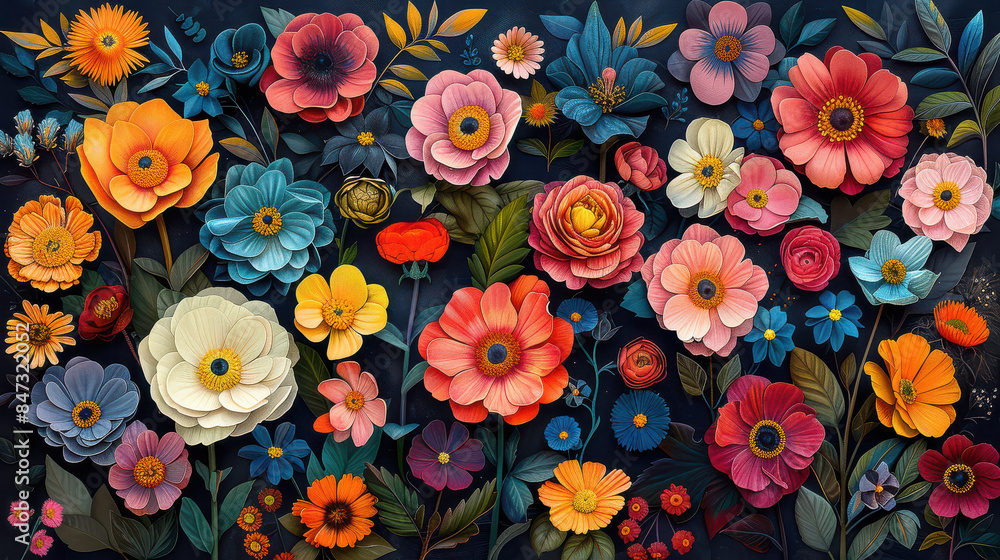 A highly detailed and vibrant botanical illustration created with Generative AI technology A highly detailed and vibrant botanical illustration created with Generative AI technology