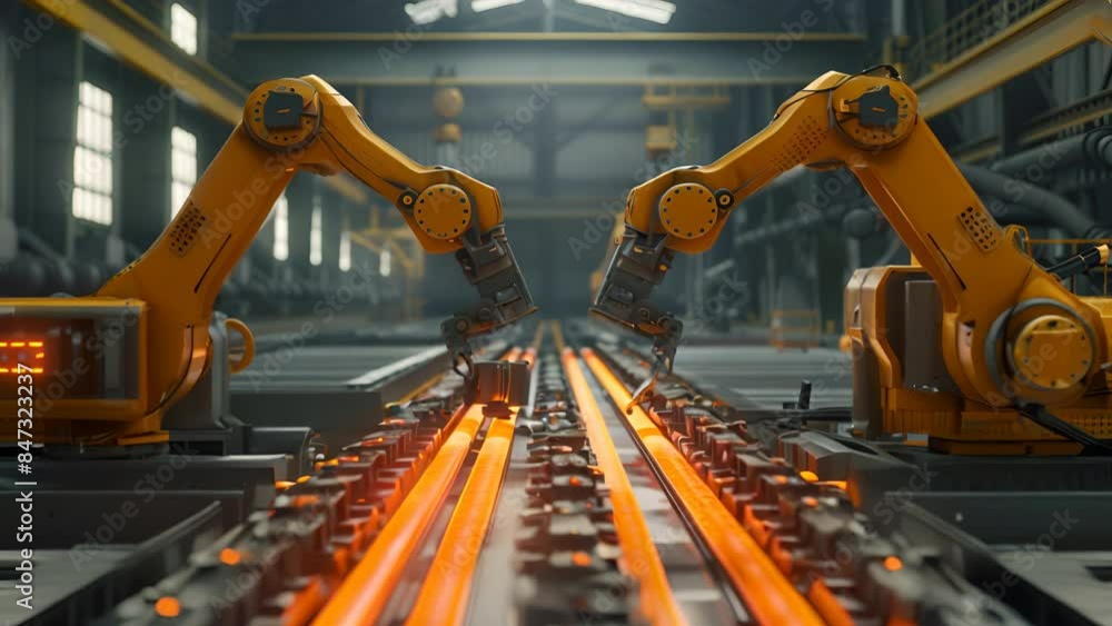 Robot arms in an iron ore smelting plant currently working Robot arms in an iron ore smelting plant currently working