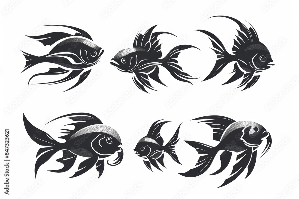 Fish icon, mackerel shape, graffiti spray fishing symbol, silhouette, salmon sign, black ink fish shape Fish icon, mackerel shape, graffiti spray fishing symbol, silhouette, salmon sign, black ink fish shape