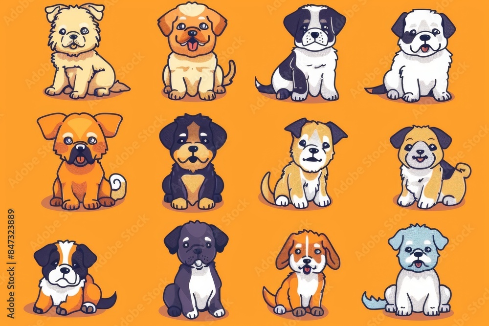 Cute dogs set, pet animal symbols, hand drawn puppy icons silhouettes, funny dog character drawings Cute dogs set, pet animal symbols, hand drawn puppy icons silhouettes, funny dog character drawings