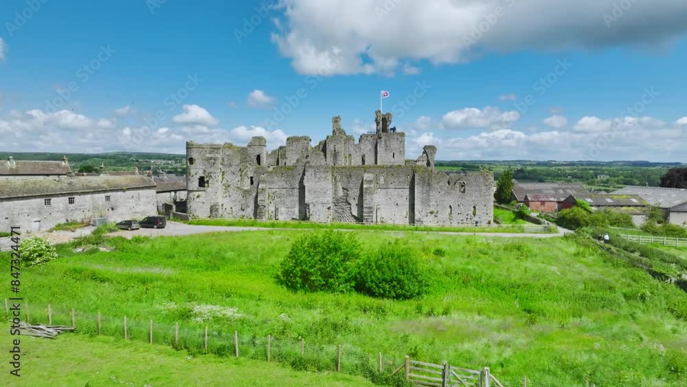 Middleham Castle from a drone, Middleham, Wensleydale, North Yorkshire, England Middleham Castle from a drone, Middleham, Wensleydale, North Yorkshire, England