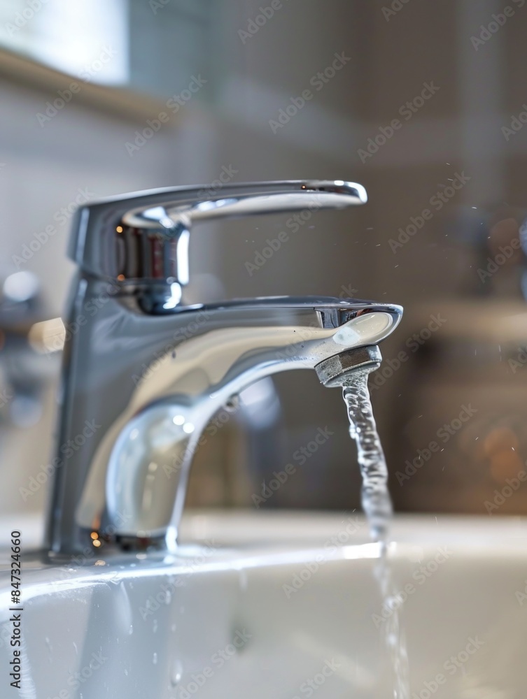 Faucet with running water in a sink, great for editorial use in stories about home and kitchen Faucet with running water in a sink, great for editorial use in stories about home and kitchen
