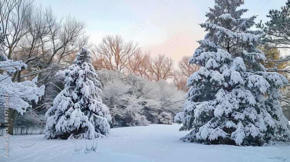 Snow covered trees add to the beauty of the winter landscape